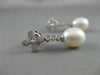 ANTIQUE DIAMOND 11M OVAL SEA PEARL 14K WHITE GOLD HANGING FILIGREE EARRINGS #836
