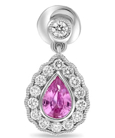 1.36CT DIAMOND & AAA PINK SAPPHIRE 18KT WHITE GOLD PEAR SHAPE HANGING EARRINGS