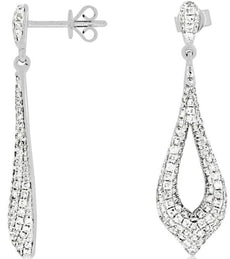 1.31CT DIAMOND 14KT WHITE GOLD 3D CLASSIC ELONGATED TEAR DROP HANGING EARRINGS