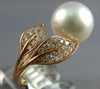 LARGE .27CT DIAMOND & AAA PINK SOUTH SEA PEARL 18K ROSE GOLD 3D DOUBLE LEAF RING