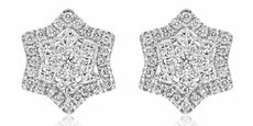 .89CT DIAMOND 14KT WHITE GOLD ROUND PRINCESS CLUSTER FILIGREE STAR STUD EARRINGS
