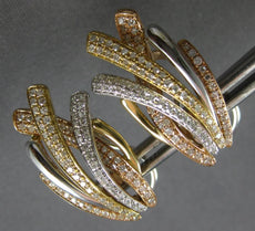 LARGE .90CT DIAMOND 14K TRI COLOR GOLD 3D MULTI LEAF CRISS CROSS EARRINGS #28268