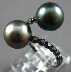 .30CT BLACK DIAMOND & AAA TAHITIAN PEARL 18K BLACK GOLD 3D CRISS CROSS LOVE RING