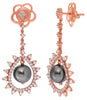 LARGE 1.57CT DIAMOND & AAA TAHITIAN PEARL 18KT ROSE GOLD FLORAL HANGING EARRINGS