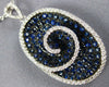 ESTATE LARGE 3.51CT DIAMOND & AAA SAPPHIRE 18K WHITE GOLD OVAL SWIRL FUN PENDANT