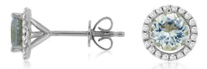 1.26CT DIAMOND & AAA AQUAMARINE 14KT WHITE GOLD CLASSIC ROUND HALO STUD EARRINGS