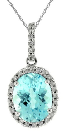 3.28CT DIAMOND & AAA BLUE TOPAZ 14K WHITE GOLD OVAL & ROUND CLASSIC HALO PENDANT