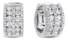 ESTATE WIDE 1.21CT DIAMOND 14KT WHITE GOLD 3D MULTI ROW HUGGIE EARRINGS