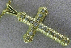 ANTIQUE .30CT DIAMOND 14KT YELLOW GOLD 3D CLASSIC CROSS FLOATING PENDANT #2891
