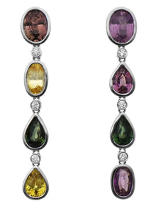 18.46CT DIAMOND & AAA MULTI COLOR SAPPHIRE 18K WHITE GOLD TEAR DROP FUN EARRINGS