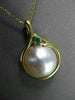 ESTATE .10CT AAA EMERALD & AAA MABE PEARL 14KT YELLOW GOLD PENDANT W/ CHAIN #330