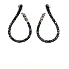 .93CT BLACK DIAMOND 18KT WHITE GOLD 3D OPEN TEAR DROP SIDEWAYS HANGING EARRINGS