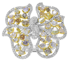 EXTRA LARGE 6.20CT WHITE & MULTI COLOR MULTI SHAPE DIAMOND 18KT WHITE GOLD RING