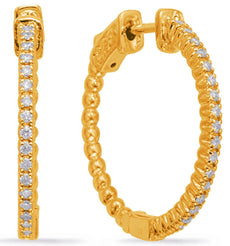ESTATE .36CT DIAMOND 14KT YELLOW GOLD 3D CLASSIC HOOP HANGING EARRINGS