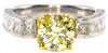 ESTATE LARGE 3.22CT WHITE & FANCY YELLOW DIAMOND 18KT WHITE GOLD ENGAGEMENT RING