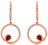 0.42CT DIAMOND & AAA RUBY 14KT ROSE GOLD 3D PEAR SHAPE & ROUND LEVERBACK EARRINGS