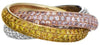 LARGE 3.92CT WHITE PINK & FANCY YELLOW DIAMOND 18K TRI COLOR GOLD MULTI ROW RING