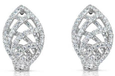ESTATE .78CT DIAMOND 14KT WHITE GOLD 3D LEAF CRISS CROSS FUN HANGING EARRINGS