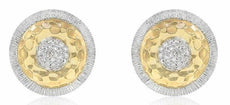 ESTATE .25CT DIAMOND 14K 2 TONE GOLD 3D HAMMERED LOOK CIRCULAR FUN STUD EARRINGS