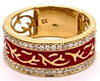 .38CT DIAMOND & RED ENAMEL 18KT YELLOW GOLD 3D MULTI LEAF OPEN FILIGREE FUN RING