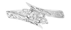.37CT DIAMOND 14K WHITE GOLD ROUND 3 STONE CRISS CROSS FILIGREE ENGAGEMENT RING