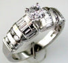 ESTATE 1.34CT DIAMOND 14KT WHITE GOLD ROUND & BAGUETTE CHANNEL ENGAGEMENT RING