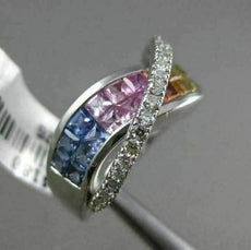 ESTATE 3.02CT DIAMOND & MULTI COLOR SAPPHIRE 14KT WHITE GOLD X DESIGN LOVE RING