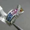 ESTATE 3.02CT DIAMOND & MULTI COLOR SAPPHIRE 14KT WHITE GOLD X DESIGN LOVE RING