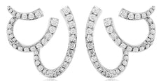 1.36CT DIAMOND 14KT WHITE GOLD MULTI ROW DOUBLE HEART HORSESHOE HANGING EARRINGS