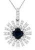 .88CT DIAMOND & AAA SAPPHIRE 14KT WHITE GOLD FLOWER STARBURST FLOATING PENDANT
