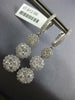 ESTATE 2.08CT DIAMOND 18K WHITE GOLD 3D FLOWER JOURNEY CLUSTER HANGING EARRINGS