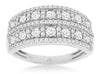WIDE 1.0CT DIAMOND 14KT WHITE GOLD 3D ROUND CLASSIC MULTI ROW ANNIVERSARY RING