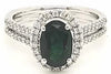 ESTATE 1.67CT DIAMOND & AAA TSAVORITE 18KT WHITE GOLD OVAL & ROUND CLASSIC RING
