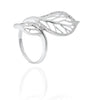 ESTATE LARGE .19CT DIAMOND 14KT WHITE GOLD DOUBLE LEAF CRISS CROSS FUN LOVE RING