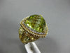 LARGE 12.16CT DIAMOND & AAA GREEN TOPAZ 14KT YELLOW GOLD ROPE FILIGREE HALO RING