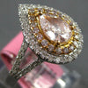 LARGE GIA 1.64CT WHITE & PINK DIAMOND 18KT 2 TONE GOLD FILIGREE ENGAGEMENT RING