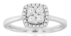 .37CT DIAMOND 14K WHITE GOLD 3D ROUND CLUSTER FLORAL SQUARE HALO FRIENDSHIP RING
