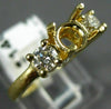 ESTATE .37CT DIAMOND 14KT YELLOW GOLD 3 STONE SEMI MOUNT ENGAGEMENT RING #22422
