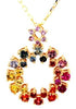 2.16CT AAA MULTI COLOR SAPPHIRE 18K YELLOW GOLD DOUBLE CIRCULAR STAR FUN PENDANT