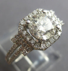 WIDE 1.84CT DIAMOND 18KT WHITE GOLD ROUND SOLITAIRE HALO SQUARE ENGAGEMENT RING