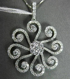 ANTIQUE 1.48CT DIAMOND 18K WHITE GOLD FLOATING FLOWER CHANDELIER PENDANT & CHAIN