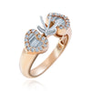 ESTATE .60CT DIAMOND 18K ROSE GOLD ROUND & BAGUETTE DOUBLE HEART SEMI MOUNT RING