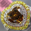 GIA LARGE 2.22CT MULTI COLOR DIAMOND 18K 2 TONE GOLD DOUBLE HALO ENGAGEMENT RING