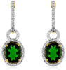 2.88CT DIAMOND & AAA GREEN GARNET 14KT YELLOW GOLD 3D OVAL HALO HANGING EARRINGS
