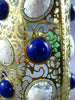 EXTRA LARGE 2.3CT DIAMOND AAA AGATE & LAPIS 18K YELLOW GOLD CUFF BANGLE BRACELET