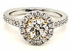1.52CT WHITE & FANCY YELLOW DIAMOND 18KT 2 TONE GOLD ROUND HALO ENGAGEMENT RING