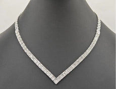 7.14CT DIAMOND 18K WHITE GOLD 3D ROUND & BAGUETTE SEMI ETERNITY V SHAPE NECKLACE
