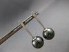 ESTATE LARGE .19CT DIAMOND & TAHITIAN PEARL 14KT WHITE GOLD BAR HANGING EARRINGS