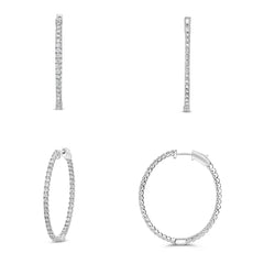 LARGE 1.81CT DIAMOND 14KT WHITE GOLD 3D LUCIDA INSIDE OUT HOOP HANGING EARRINGS