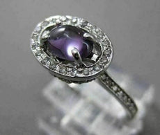 ANTIQUE 1.30CT DIAMOND & AAA AMETHYST 14KT WHITE GOLD 3D OVAL CABACHON FUN RING